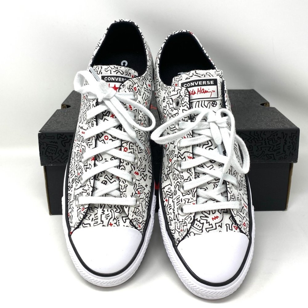 Converse Women's Size 9.5 171860F CTAS OX White Print Black Red Canvas Sneakers - Picture 3 of 11